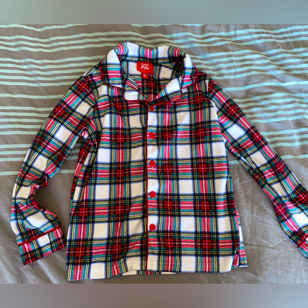 Button Up Plaid Pajama Long Sleeve Top, Girls Size 8